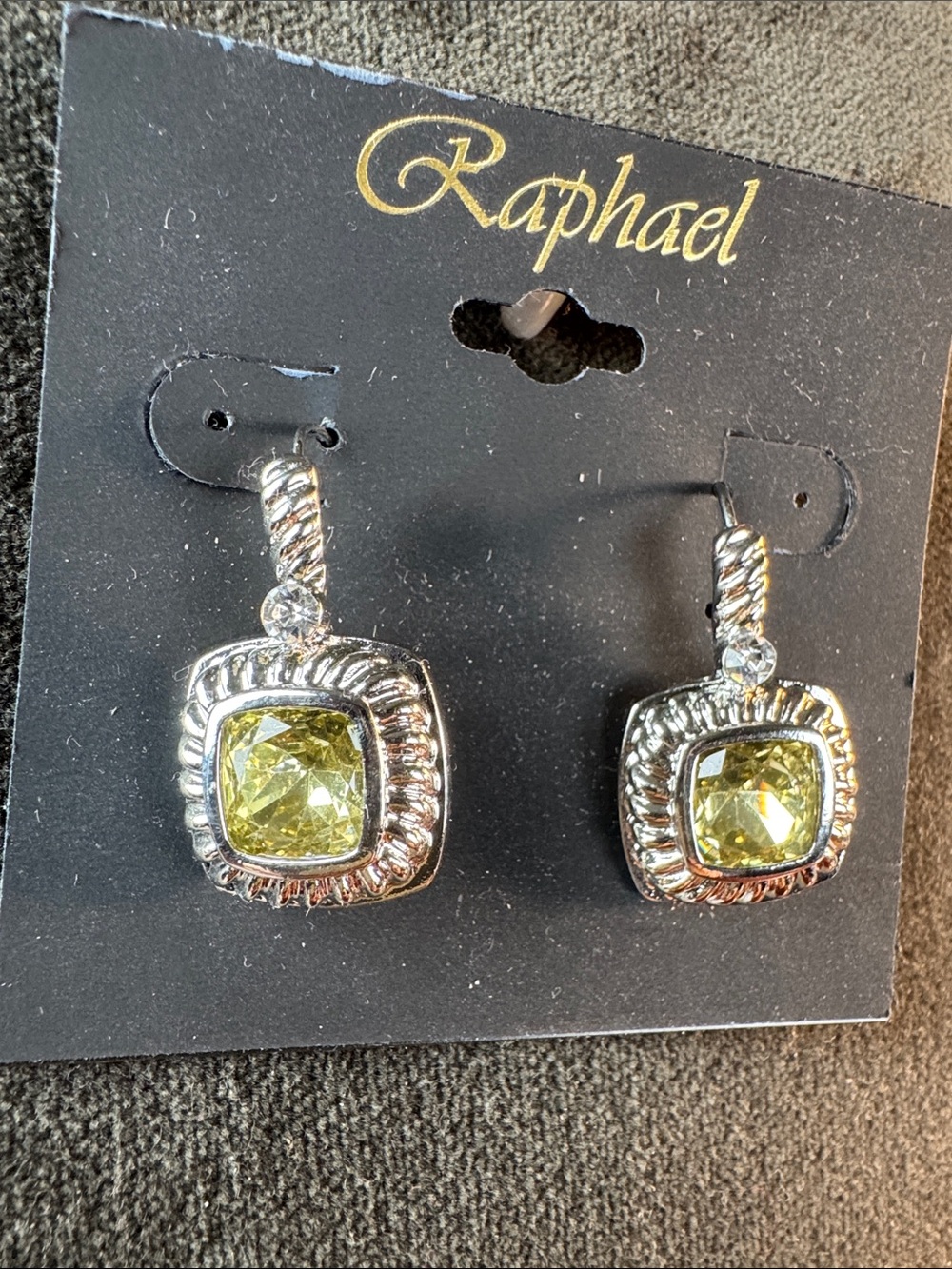 0338-Rapha Silver-Tone Earrings with Lemon-Green Stones